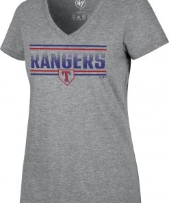 '47 Women's Texas Rangers Gray Dazzle Rival V-Neck T-Shirt
