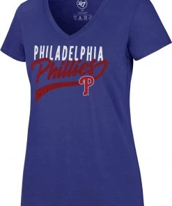 '47 Women's Philadelphia Phillies Royal Glitter Rival V-Neck T-Shirt