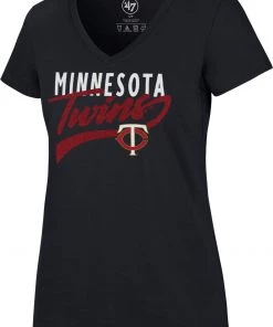 '47 Women's Minnesota Twins Navy Glitter Rival V-Neck T-Shirt