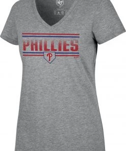 '47 Women's Philadelphia Phillies Gray Dazzle Rival V-Neck T-Shirt