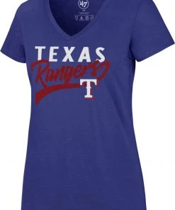 '47 Women's Texas Rangers Royal Glitter Rival V-Neck T-Shirt