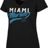 '47 Women's Miami Marlins Black Glitter Rival V-Neck T-Shirt