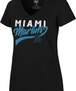 '47 Women's Miami Marlins Black Glitter Rival V-Neck T-Shirt