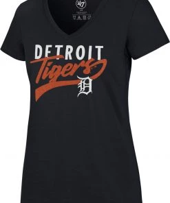 '47 Women's Detroit Tigers Navy Glitter Rival V-Neck T-Shirt